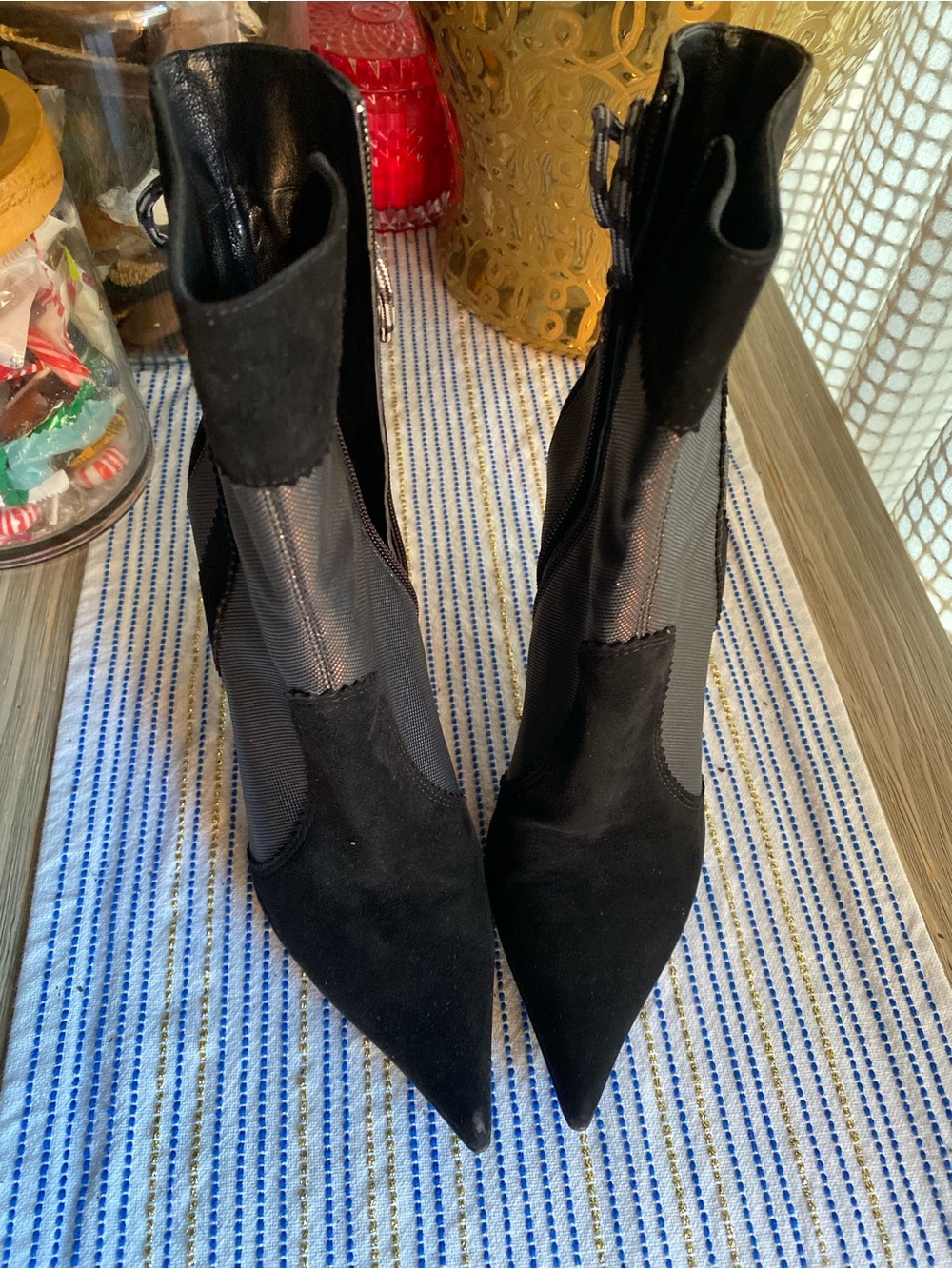 CASADEI Black Velvet Fabric Stiletto Ankle Booties Womens Sz 6